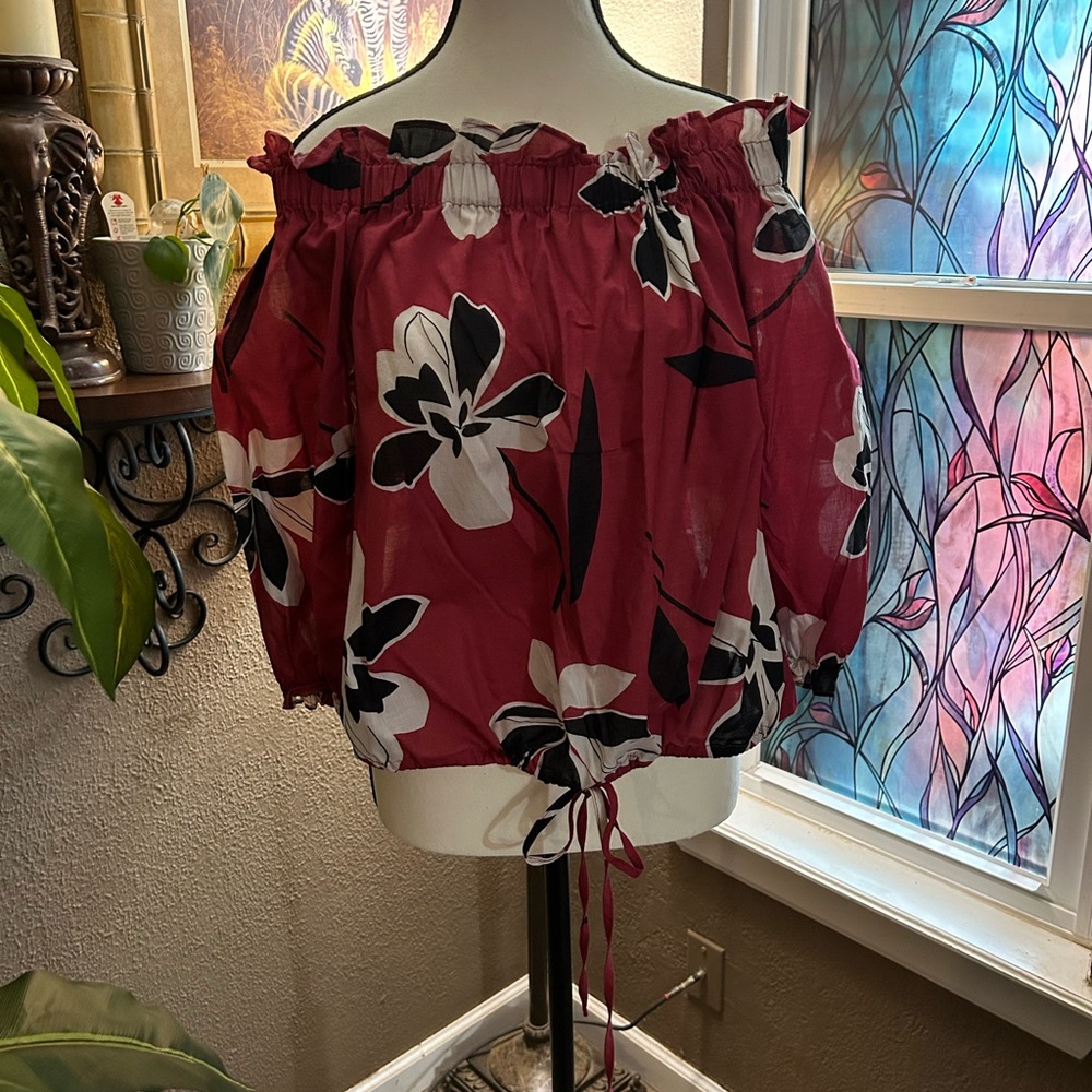 Medium Who What Wear off the shoulder blouse with tie waist
